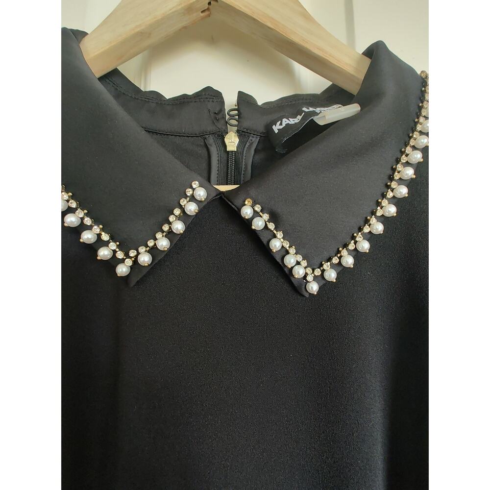 Karl Lagerfeld Black, Pearl Embellished- Gold Tone Mini Dress Size 12 $150 - Picture 4 of 15